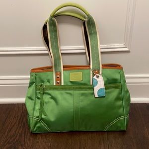 Green coach tote bag.